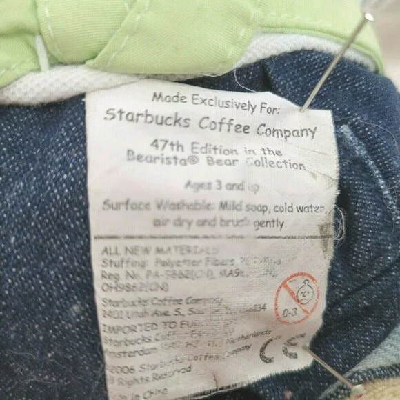 Starbucks Bearista Bear Gardener 10'' Jeans Apron Plush Stuffed Toy 47th Ed 2006 - Picture 8 of 9